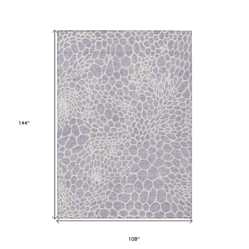 9' X 12' Lilac And Ivory Geometric Washable Indoor Outdoor Area Rug