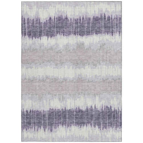 8' X 10' Lavender Purple And Ivory Striped Washable Indoor Outdoor Area Rug