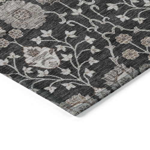 10' X 14' Black Brown And Beige Floral Washable Indoor Outdoor Area Rug