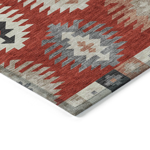 10' X 14' Red Ivory And Salmon Southwestern Washable Indoor Outdoor Area Rug
