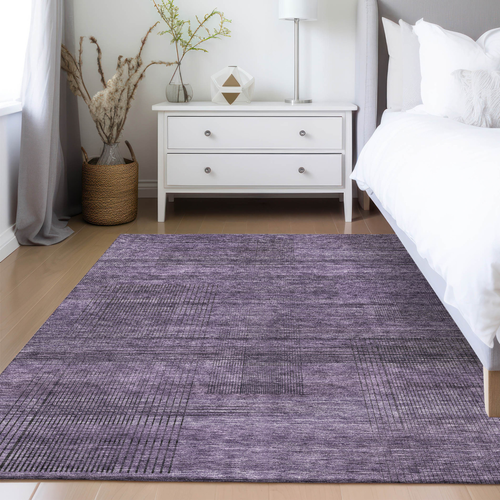 10' X 14' Plum Purple And Gray Striped Washable Indoor Outdoor Area Rug