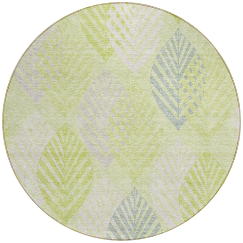 8' Artichoke Green And Ivory Round Floral Washable Indoor Outdoor Area Rug