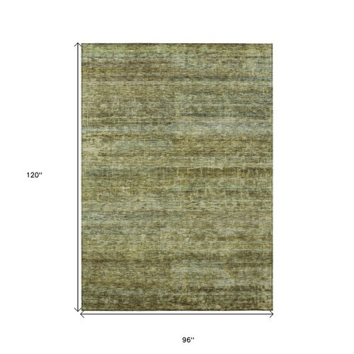 8' X 10' Olive Green And Brown Striped Washable Indoor Outdoor Area Rug
