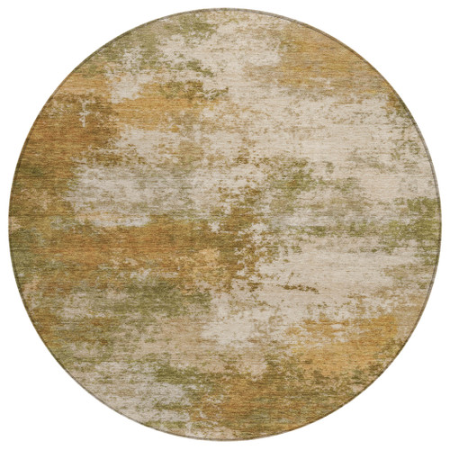 8' Copper And Ivory Round Abstract Washable Indoor Outdoor Area Rug - Copper, Ivory
