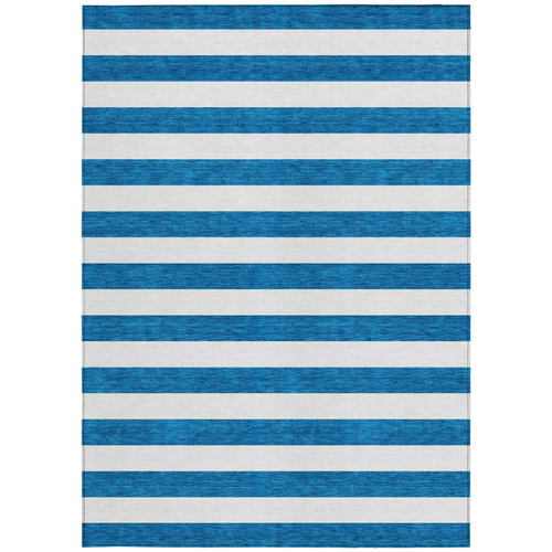 8' X 10' Navy Blue Striped Washable Non Skid Indoor Outdoor Area Rug
