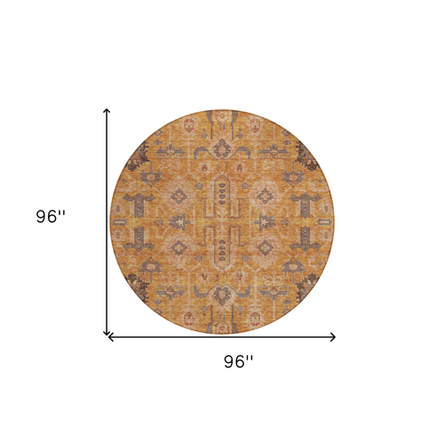 8' Terra Cotta Beige And Gray Round Oriental Washable Indoor Outdoor Area Rug