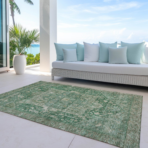 10' X 14' Emerald Medallion Washable Indoor Outdoor Area Rug