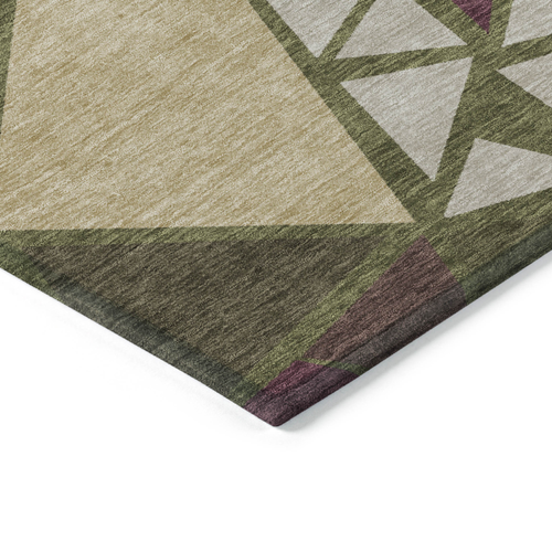 9' X 12' Olive Green Ivory And Burgundy Geometric Washable Indoor Outdoor Area Rug