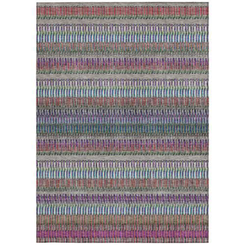 8' X 10' Taupe Purple And Blue Striped Washable Indoor Outdoor Area Rug