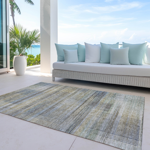 9' X 12' Khaki Tan And Beige Striped Washable Indoor Outdoor Area Rug