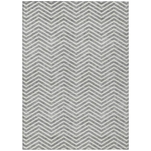 10' X 14' Gray And Ivory Chevron Washable Indoor Outdoor Area Rug