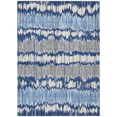 10' X 14' Navy Blue Ivory And Denim Blue Striped Washable Indoor Outdoor Area Rug