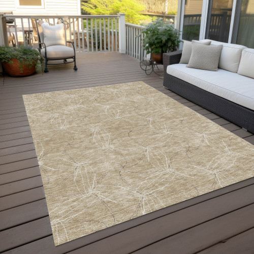 9' X 12' Beige And Ivory Geometric Washable Indoor Outdoor Area Rug - Beige, Ivory
