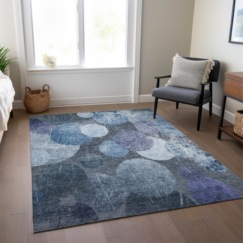 8' X 10' Gray and Blue Abstract Washable Non Skid Indoor Outdoor Area Rug