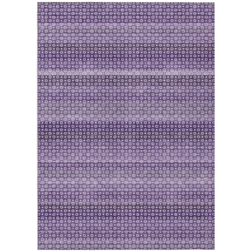 10' X 14' Lavender And Purple Striped Washable Indoor Outdoor Area Rug