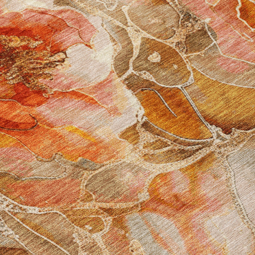 9' X 12' Orange And Gray Floral Washable Indoor Outdoor Area Rug - Orange, Gray