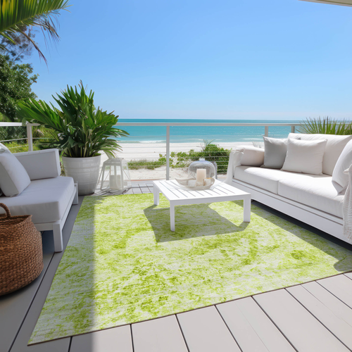 10' X 14' Lime Green Abstract Washable Non Skid Indoor Outdoor Area Rug