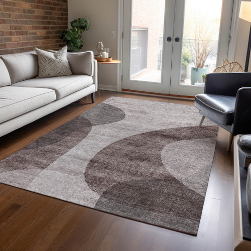 9' X 12' Brown Taupe And Beige Abstract Washable Indoor Outdoor Area Rug