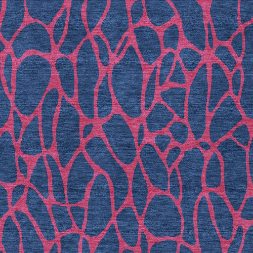 8' X 10' Navy Blue And Dark Pink Geometric Washable Indoor Outdoor Area Rug
