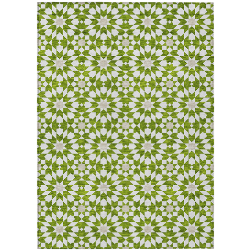 10' X 14' Lime Green Ivory And Beige Floral Medallion Washable Indoor Outdoor Area Rug