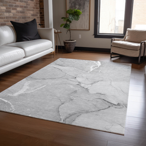 10' X 14' Gray Abstract Washable Non Skid Indoor Outdoor Area Rug