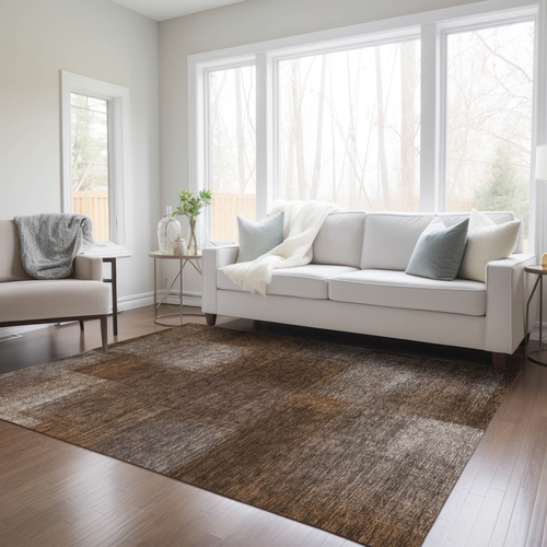 8' X 10' Brown And Ivory Abstract Washable Indoor Outdoor Area Rug