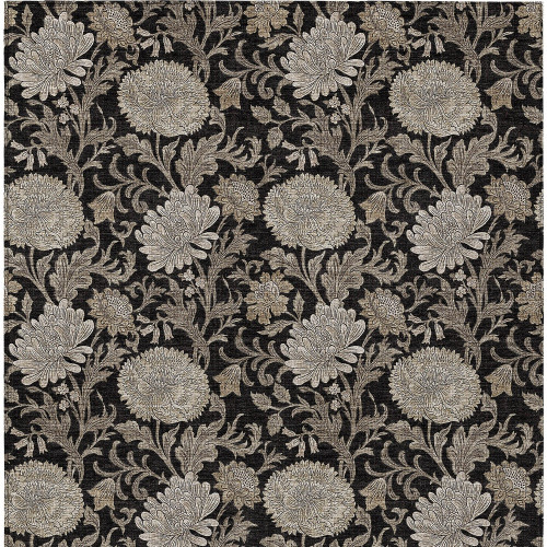 8' X 10' Black Taupe And Beige Floral Washable Indoor Outdoor Area Rug