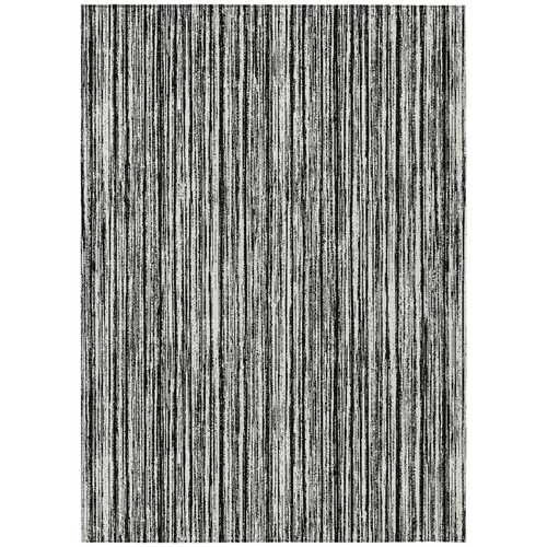 9' X 12' Black And Ivory Striped Washable Indoor Outdoor Area Rug