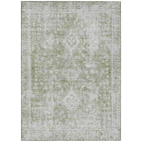 10' X 14' Artichoke Green Oriental Washable Indoor Outdoor Area Rug