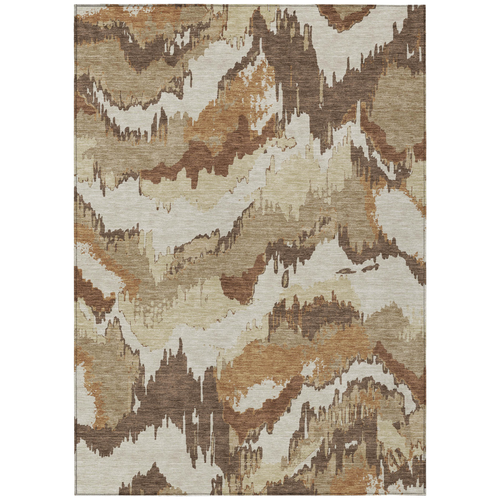 9' X 12' Brown And Beige Abstract Washable Indoor Outdoor Area Rug