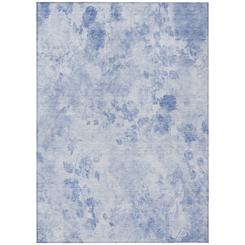 10' X 14' Sky Blue And Denim Blue Floral Washable Indoor Outdoor Area Rug