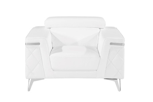 42" White And Silver Top Grain Leather Club Chair
