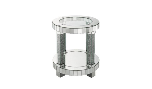 Homeroots Living Room 24" Round End Table with Shelf, Clear Glass and Mirrored