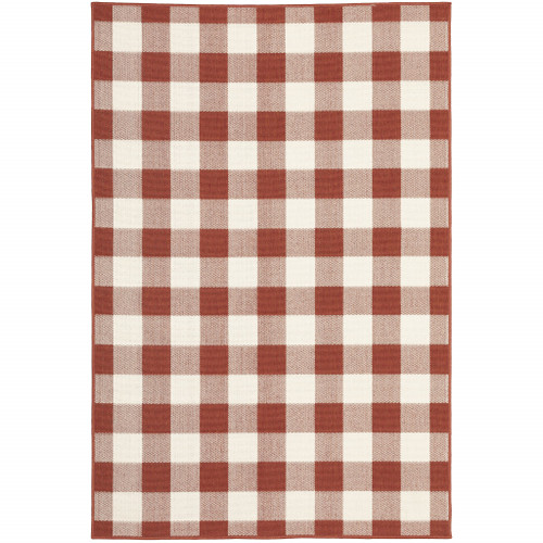 5' X 8' Red Geometric Stain Resistant Indoor Outdoor Area Rug
