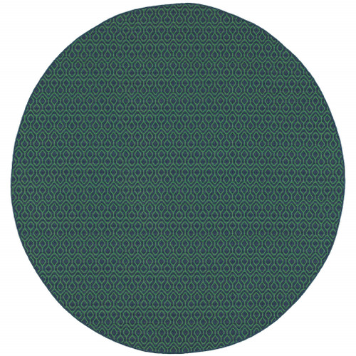 Homeroots Outdoor Navy Geometric Stain Resistant Indoor Outdoor Area Rug 8' Round