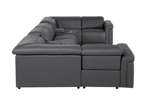 Dark Gray Italian Leather Power Reclining U Shaped Eight Piece Sectional With Console