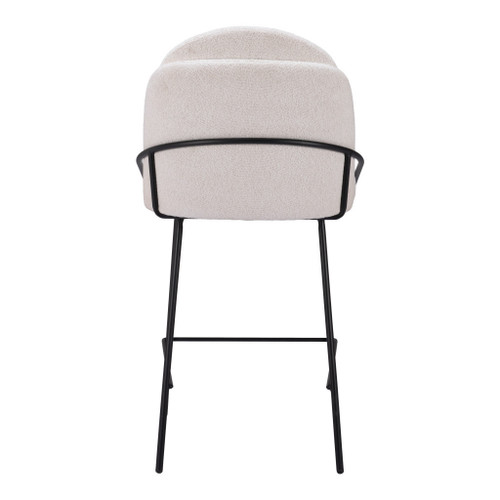Set of Two 26" Ivory and Black Faux Shearling and Steel Counter Height Bar Chairs