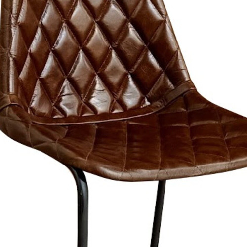 27" Brown and Black Leather and Iron Counter Height Bar Chair