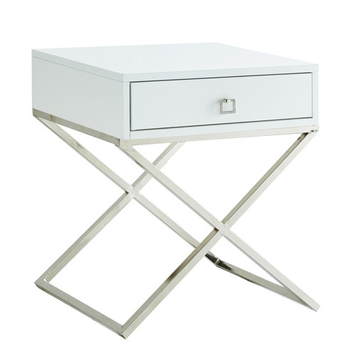 25" Silver And White End Table With Drawer
