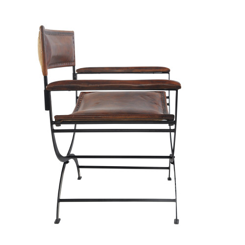 29" Brown and Black Metal And Genuine Leather Director's Chair