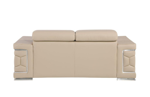 71" Beige And Silver Genuine Leather Loveseat