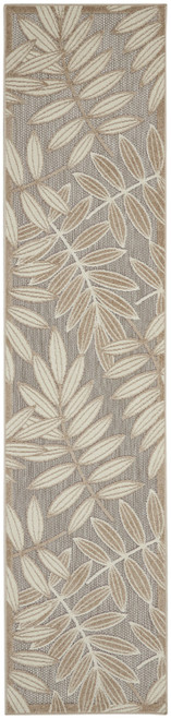 10' Beige Gray And Ivory Botanical Leaves Indoor Outdoor Runner Rug