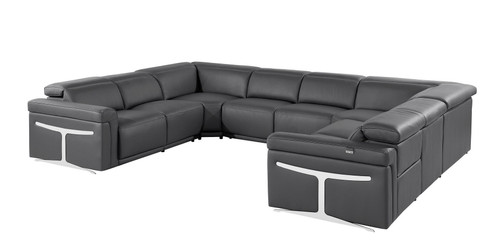 Dark Gray Italian Leather Power Reclining U Shaped Eight Piece Corner Sectional With Console Decor