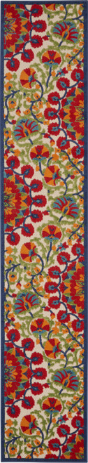 12' Red And Ivory Floral Indoor Outdoor Runner Rug