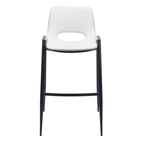 Set of Two 30" White And Black Faux Leather And Steel Low Back Bar Height Bar Chairs