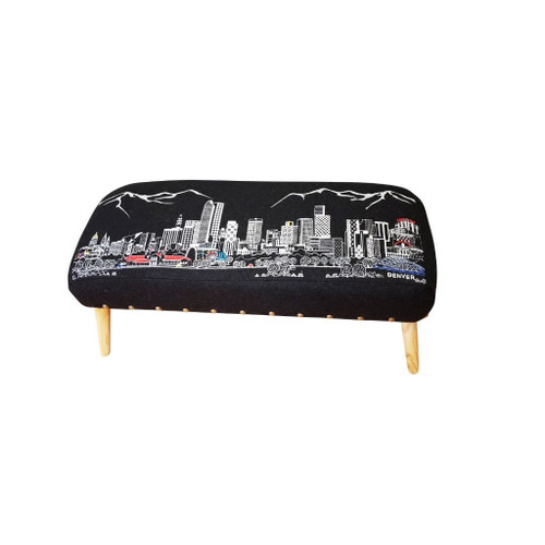 38" Gray Wool and Brown Ottoman