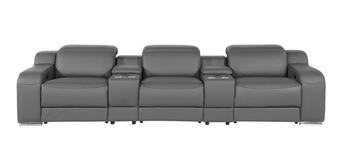 129" Dark Gray Italian Leather Reclining USB Sofa