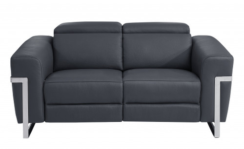 Three Piece Indoor Dark Gray Italian Leather Six Person Seating Set Modern Style
