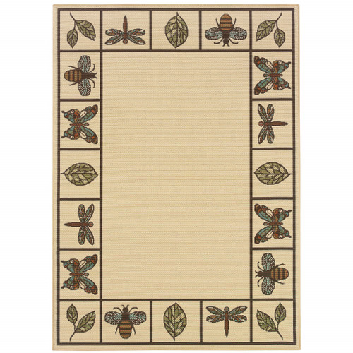 5' X 8' Ivory Abstract Stain Resistant Indoor Outdoor Area Rug