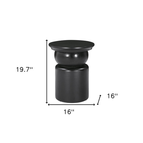 20" Black Solid Wood Round Drum End Table